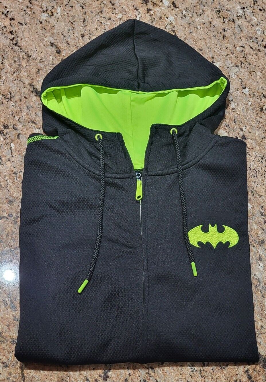 Batman Logo Mens Black Long Sleeves Pockets Full Zip Fleece Hoodie Jacket Size M
